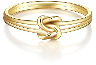 EVER FAITH Zierliche Doppel Liebe Herz Infinity Ring 925 Sterling Silber 14K vergoldet Mutter Tochter Beste Freundin Irische Keltische Knoten Hochzeit Versprechen Band Ring für Damen Größe 17.25（54）
