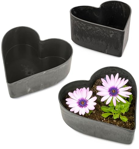 matches21 HOME & HOBBY Wetterfeste Herz Pflanzschalen für draußen - 3er Set 15, 20, 24 cm schwarz marmoriert