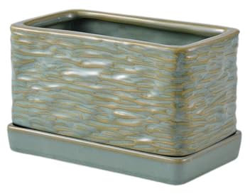 pot de fleur Pot de fleur rectangulaire vert en céramique, avec jardinière de table texturée, avec plateau de soucoupes et trous de drainage, for décorer le salon, la chambre à coucher, l'étude pots d