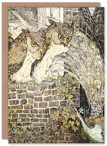 Artery8 Theo van Hoytema Art Card Two Owls on a Wall and Peacock