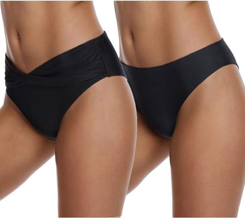 Adigaber Bas de Maillots Femme Taille Haute et Taille Basse Short de Bain Femme Lot de 2 pour Femmes Filles Adolescents
