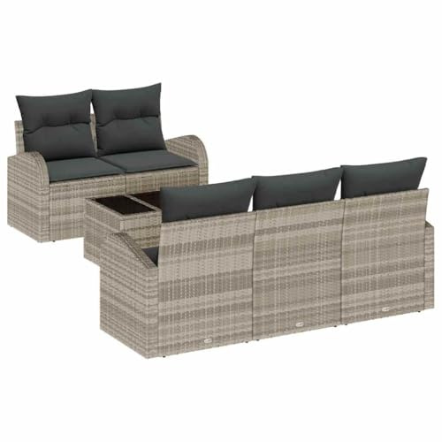vidaXL Garten-Sofa-Set mit Kissen 6 pcs Hellgrau und Dunkelgrau, Modularer Garten- und Terrassen-Sofa, Outdoor-Sitzplatz, robust, UV-beständig, perfekt zum Chillen