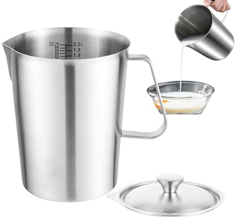 Pichet À Lait Inox 2L Pot À Lait Mousser Metal Baristas Avec Mesure Mark Et Couvercle, Pichet De Frottement De Lait Pour Café Pour La Création CappuccinoEspresso
