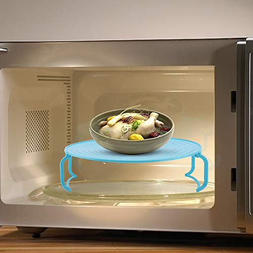 Microwave Oven Tray Rack Double Layer Steaming Tray Rack for Kitchen Use Foldable Tripod Design Non-Slip Layered Space-Saving Easy to Convenient Storage Crafted from Safe (Blue)