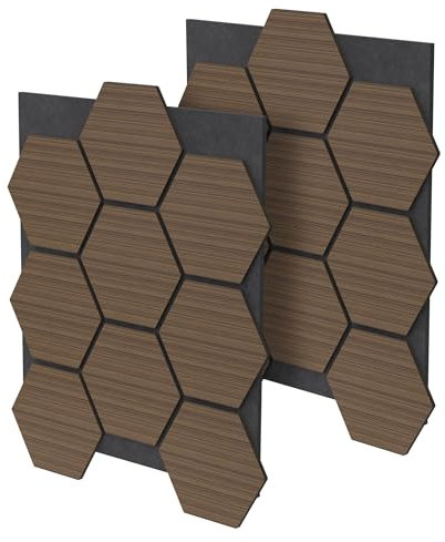 ML-Design 2er Set Akustikpaneele 66x81x2cm für 1m² – Braun, MDF Akustikplatten in Hexagon-Holzoptik, Wandpaneele zur Schalldämmung, Wandverkleidung für Büro, Studio, Schallschutz & Akustikbehandlung