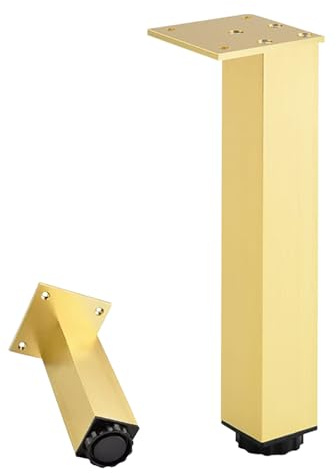 Dwinenixtor Möbelfüße Gold, Quadrat Möbelbeine Höhe: 3-40cm (+18mm) Möbelfuß 4 Stück Verstellbar Moebelfuesse Metall DIY Couchtisch Füße Aluminiumlegierung | Eloxierte Oberfläche Tischbeine 20cm/7.9