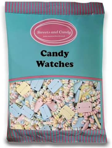 Sweets and Candy® Candy Watches 1Kg - Retro Multicolour Hard Sweets on Elastic With Watch Face - Bulk 1 Kilo Bag - A Perfect Pick and Mix Gift Idea - Pick and Mix Share Bags