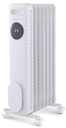 Morphy Richards HeatFlux Digital Oil Filled Radiator, Remote Control, 25m2 Coverage, LED Digital Touch Panel, Eco Mode, Personalised Warmth, Timer, Auto Switch Off, Cord Storage, 2.5kw, White, 827876