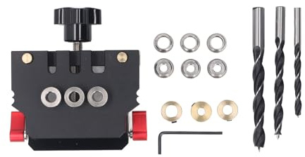 Self Centering Doweling Jig Kit Aluminum Alloy High Accuracy Automatic Dowel Jig Kit Woodworking Tools for Flat Pack Furniture and Wood Panel Glue Splicing