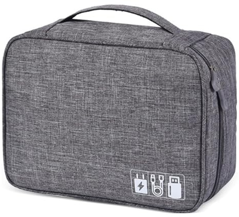 LPVVPEZ Travel Cable Organiser Bag, Electronics Tech Organizer Pouch Waterproof Padded Storage Case for Cables, Chargers, Hard Drives, Power Banks, Multi-Layer Carry Case for Travel and Office (Grey)