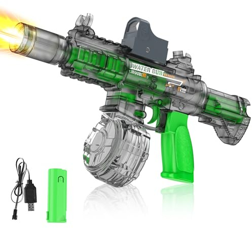 Pistola ad Acqua Elettrica per Adulti Bambini, Fucile d'Acqua Automatico ad Alta Capienza 320ml, Effetti Luce LED e Batteria Ricaricabile, Portata 8 m, Giocattolo Estivo per Piscina, Spiaggia (Grigio)