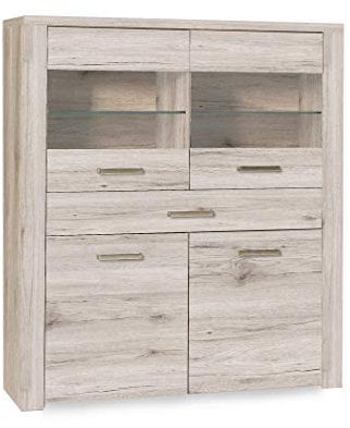 expendio Vitrine Phil 4 Sandeiche 127x144x41 cm Glasvitrine mit Beleuchtung Vitrinenschrank Wohnzimmerschrank Wohnzimmer Esszimmer
