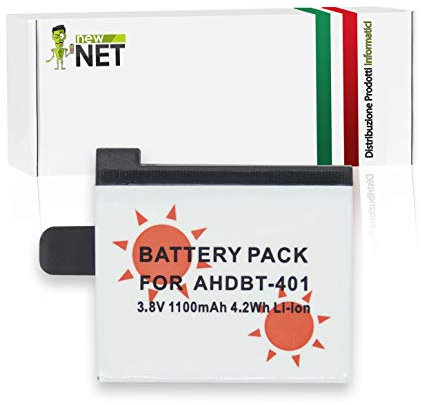 NewNet - Batteria di Ricambio Compatibile con GoPro Modello Hero 4 Black Silver 4+ HD Hero 4 Black/Silver Music Surf Edition Adatta Alte Temperature [1100mAh 3.8V]