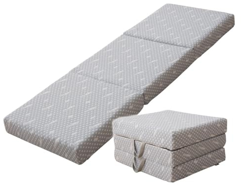 EMOOR Dreifach Faltbar Kompakt Matratze Luxe (65 x 180 cm) Grau, Urethan Abnehmbarer Bezug Outdoor Camping Tragbar Gästegriffe Japanische Futonmatratze Tatami