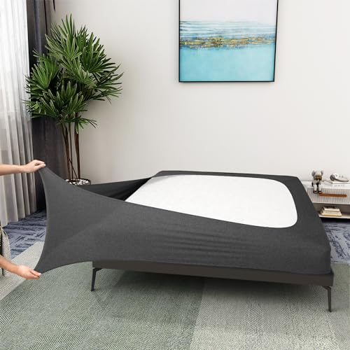 Alyvia Spring Housse pour sommier tapissier, en jersey, extensible, enveloppante sur les 4 côtés, pour hôtel et maison, pour lit King Size/King Size californien/Olympic Queen Size, gris chiné