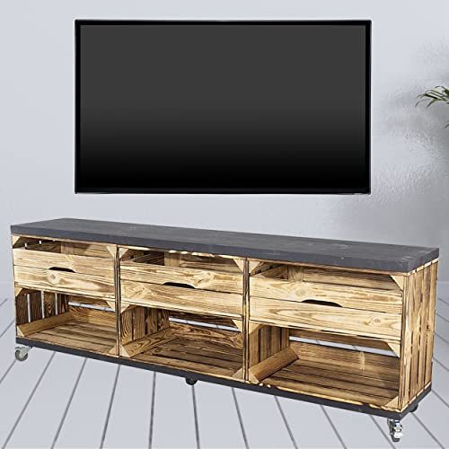 Vintage Möbel 24 GmbH Kommode aus Kisten und Bohlenbrettern auf Rollen, Regal, Raumtrenner in verschiedenen Größen (150x53x30cm mit 3 Schubladen)