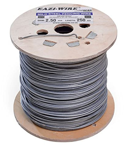 F&G Supplies 250m roll of 2.5mm diameter galvanised mild steel line or straining wire in a handy spool