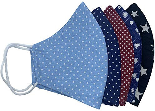 Alpenmärchen 5er Pack- Maske Mundschutz 2-lagig Waschbar 100% Baumwolle Wiederverwendbar - Farbe wählbar (5er Pack-b)
