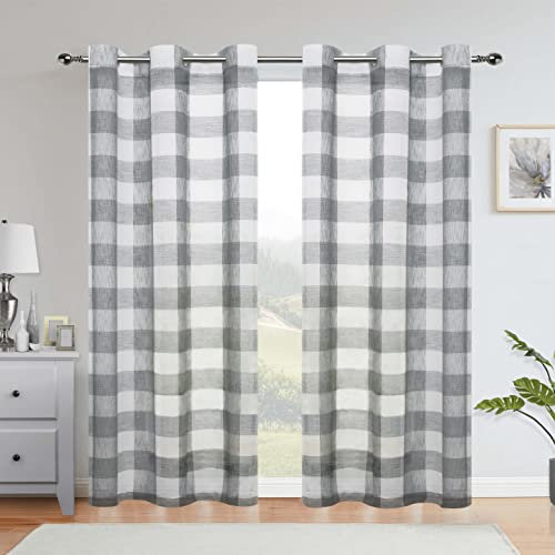 Buffalo Plaid Kariert Grau und Weiß 213 cm Lange Linie Sheer Fenstervorhang Paneele, 101.6x213.4 cm, Grau