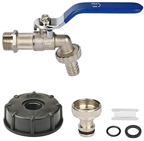Drado IBC Container Zubehör Adapterdeckeldeckeladapter +1/2 Zoll Hahn +Auslauf +Rohes Band -Blau