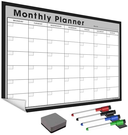 WallTAC Monatsplaner | Mit Whiteboard-Stiften, hergestellt in Großbritannien, abnehmbarer, trocken abwischbarer Kalender mit wiederverwendbarem Klebstoff, Familienmahlzeitenplaner oder To-Do-Liste