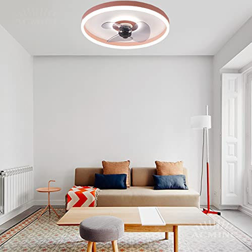 Ventilador de Techo Silencioso Con Iluminación LED, Luz de Techo Con Ventilador Ultrafino Regulable Con Control Remoto Para Dormitorio, Habitación Infantil, Lámpara de Ventilador, Ø40CM,Rosado