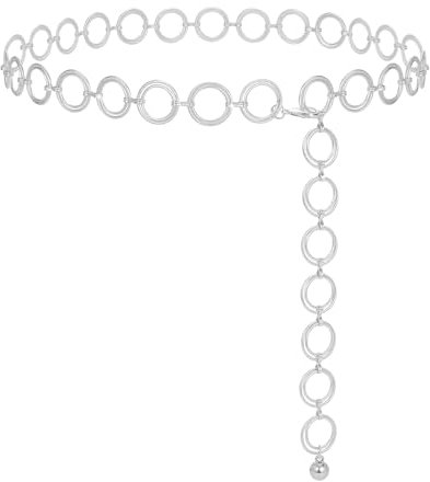 WERFORU Damen Gürtel Mode Taillengürtel O-Ring Kettengürtel Verstellbare Taillenkette Hüftkette für Kleider Silber