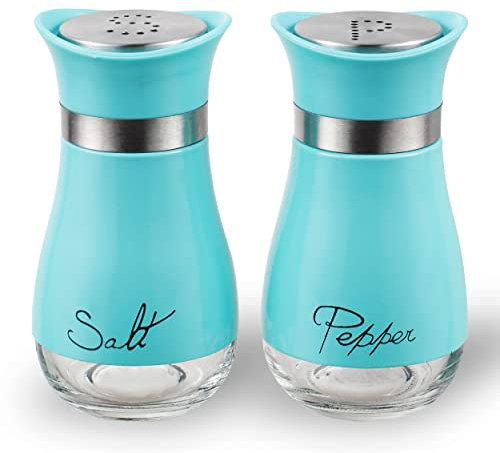 Lonffery Salz- und Pfefferstreuer, Edelstahl und Glasflasche, 2er Set, Türkis