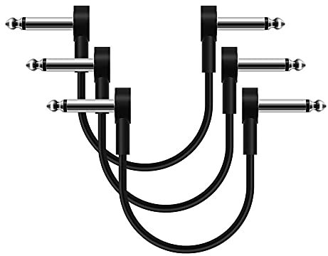 SONICAKE Cable Patch para Guitarra 15cm Cables Jack para Pedales Guitarra 6.35mm Cable Pedalera Patch Instrumento Patch Alambre Negro Paquete de 3