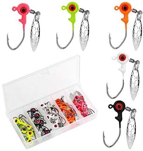 SAVITA 25pcs Fishing Jig Heads 1/8 oz with Plastic Case, High-Carbon Steel Fishing Jig Head Hooks Set Fishing Lures Crappie Jigs for Bass Freshwater and Saltwater Fishing Lovers (5 Colors)