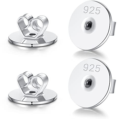 LUCKMORA XXL Ohrring Verschluss Sterling Silber 925 Ohrstecker 2 Paar Ohrringstecker Verschlüsse Groß Ohrring Stopper Gegenstecker für Ohrstecker Rohlinge Ohrstopper Stecker Loch: 1 mm (1mm W)