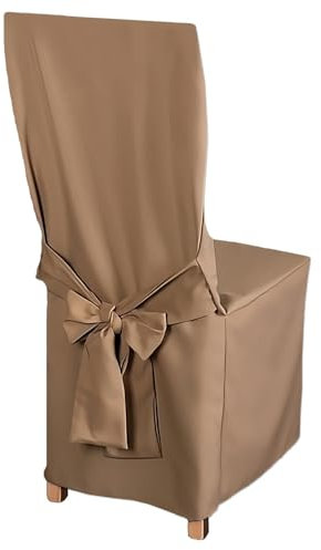 HOME DEKO Stuhlhussen mit Schleife, Universal-Sitzbezüge zum Schonen von Stühlen für Wohnzimmer, Esszimmer oder Küche, Perfekt für Anlässe Aller Art, Dunkelbeige, 4 Stück