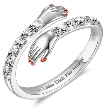 Ringe Offen Verstellbar, Ring Umarmung Silber 925 Damenring Zirkonia 5A Zu Meinem Arm Umarmende Hände Verlobungsring Offen -Ich Liebe Dich Für Immer