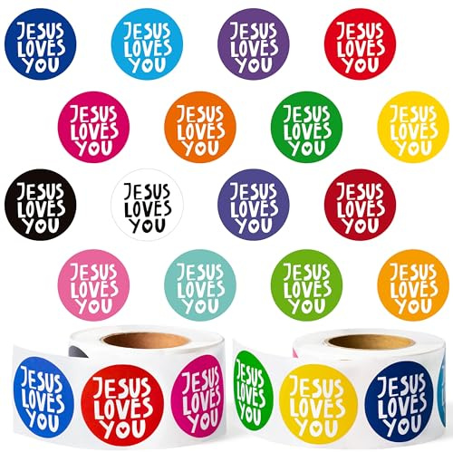 W1cwey 1000 Stück sortierte Aufkleberrollen (2 Rollen), Design dekorative niedliche Aufkleber Party Favor Dekoration für Kinder Gepäck Sammelalbum (Jesus Liebe Dich)