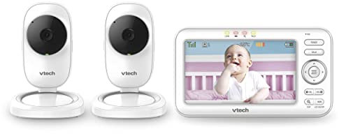 VTech LM808-2W Baby Monitor with 2 Camera,300m Long Range,Auto Night Vision,Video Baby Monitor with 5” Screen,2-Way Audio Talk,Temperature Sensor,Power Saving Mode,Lullabies,Wall-mountable Bracket