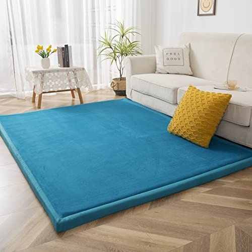 BYBYME Krabbelmatte Baby Korallen Samtmatte Kinderteppich - Extra Dicke 3cm und Weiche Spielmatte - als Teppich Kinderzimmer, Spielteppich Baby, Krabbeldecke (Blaustein, 150x150cm)