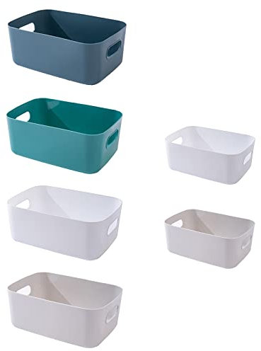 Spesh 6 pcs Plastic Storage Baskets Small Cupboard Storage Boxes Organiser Storage Baskets for Kitchen,Bathroom and Shelf(Blue+Green+White+Grey)