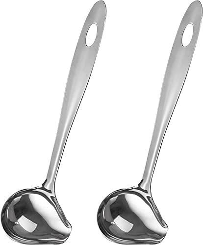 INHEMING Set of 2 sauce spoons, ladles, sauce spoons, ladle with pouring spout, soup spoon made of 201 stainless steel, dishwasher safe, 27 cm, silver
