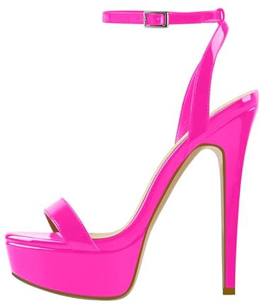 Only maker Damen Fetische High Heels Sandaletten Riemchensandalen Plattform Stiletto Absatz Sexy Sky Sandalen Sommerschuhe Lack Fuchsia Vivamagenta 44 EU