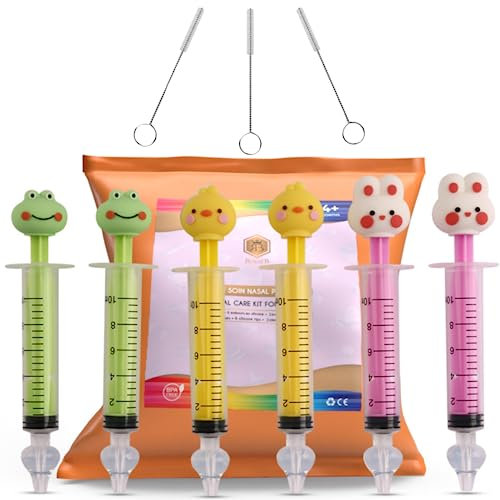 Seringue Nasale Bebe Pack Mouche Bébé 10ml | Kit 6 Seringues Figurines animaux + 6 Embouts Silicone + 3 Brosses De Nettoyage