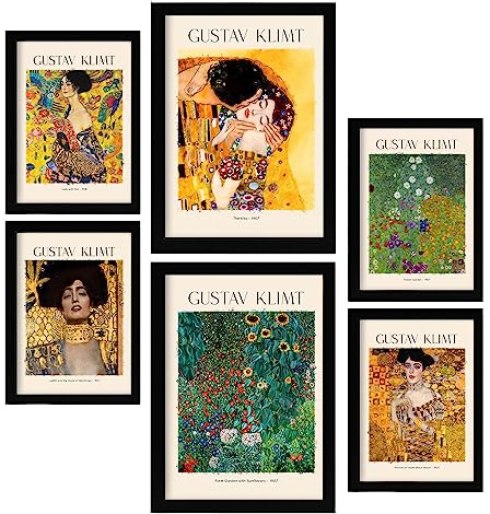 Nacnic Klimt Posterblatt 1. Malergalerie. Dekorative Gemälde für Ihr Wohnzimmer, Schlafzimmer, Zuhause. Wandkunstdrucke. Größen A4 und A3 mit schwarzen Rahmen