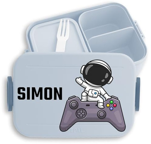 Kinder Bento Box Midi Lunchbox für Mepal Bentobox - Gaming - Astro Controller Gamepad Zocken Gamer - 900 ml - Hellblau - brotdose jungen schule game brotbox geschenke nerds zocker kita