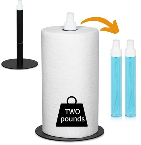 SPRINGFIELD STUDIOS Paper Towel Holder with Spray Bottle Center, Paper Towel Holder Countertop, Kitchen Paper Towel Holder, Standing Paper Towel Holder, Black Paper Towel Holder with Sprayer