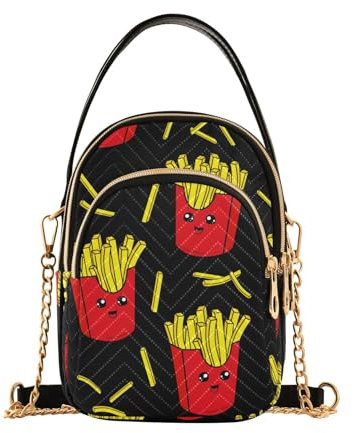 MCHIVER Bunte Pommes Frites Crossbody Tasche für Frauen Handy Geldbörse Geldbörse mit abnehmbarer Kette Schulter Handtasche für Reise Reisepass Telefon Arbeit, Bunte Pommes Frites