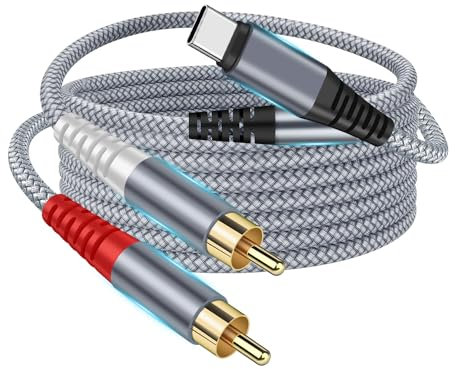 Cavo audio da USB C a RCA, 3 m, da USB tipo C a 2 RCA maschio, splitter audio stereo compatibile con iPad Pro/iPhone 15, Pixel 5XL, Samsung Galaxy S22 per amplificatore, mixer, home theater,