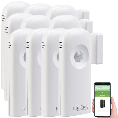 Luminea Home Control Tür-Alarm WiFi: 10er-Set 2in1-WLAN-Tür-/Fenstersensoren und PIR-Sensoren, mit App (Smarthome Sicherheit, Türalarmsensor, Zubehör)
