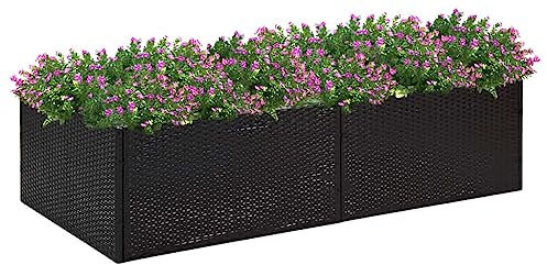 FENLAX Blumenbeet aus PE-Rattan 157x80x40 cm Schwarz Pflanzkübel Pflanzenkasten Pflanzenbeet Hochbeete Terrasse Hochbeet Balkon Hochbeet für Gemüse Hochbett Garten Hochbeet Rattan