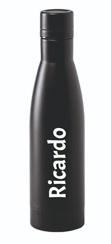 C&P Botella personalizada acero inoxidable térmica botella termo agua con tu texto grabada en láser con doble pared (Negro)