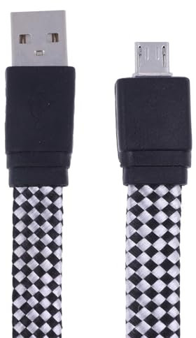 REY Câble universel plat USB vers Micro USB, Cordon tressé, maille renforcée, Noir Blanc