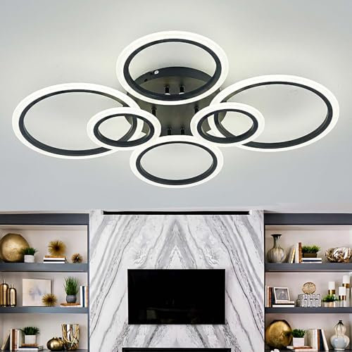 Fachae Deckenlampe 3 Farbtemperatur 3000/4000/6000K Deckenleuchte Modernes Memory Timer Pendelleuchte Dimmbare LED Modern Wohnzimmer Schlafzimmer Küche-Black